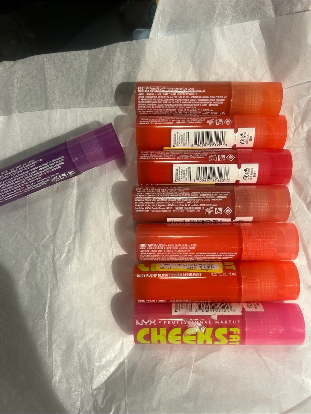 NYX fat Cheeks Lip & Cheek Stain Set — Pink, Orange, Purple Shades lot of 8 new